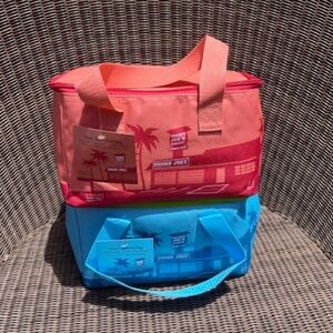 Trader Joe's Mini Insulated Cooler Bag Set of 2 in Peach & Blue - NEW w/tags